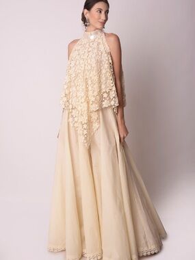 Elegant Cream Lace Halter Maxi Dress